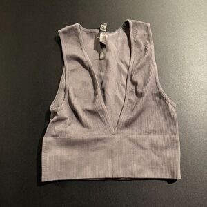 Out From Under Urban Outfitters Deep V-Neck Ribbed Tank Top Size M Gray Stretch